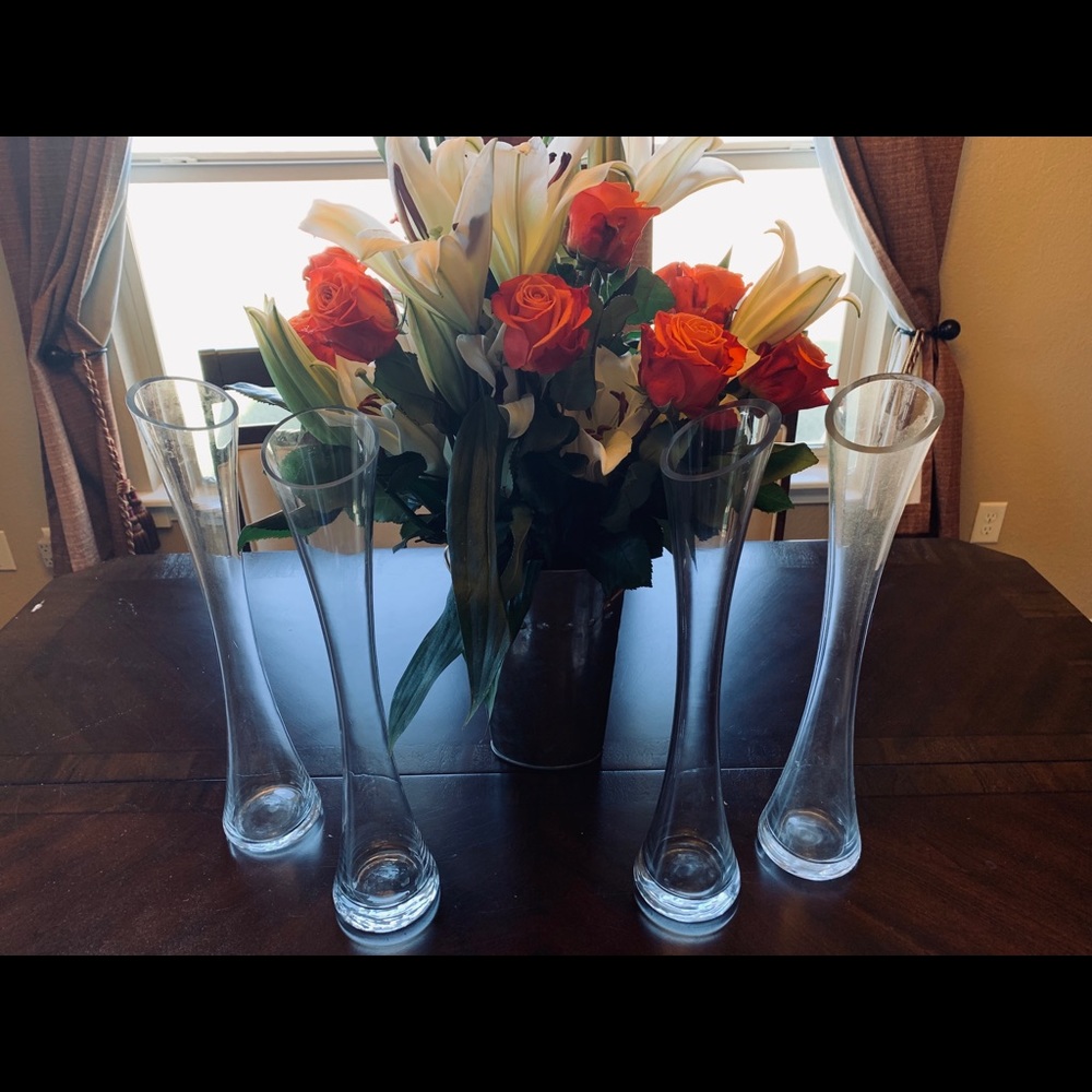 Set of 4 tall glass vases asymmetrical